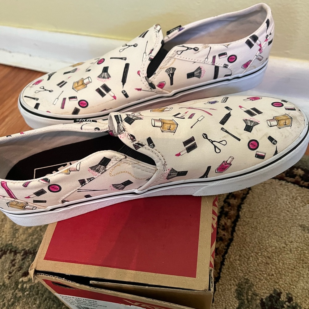 Vans Women's Cream and Pink Makeup Print Flats